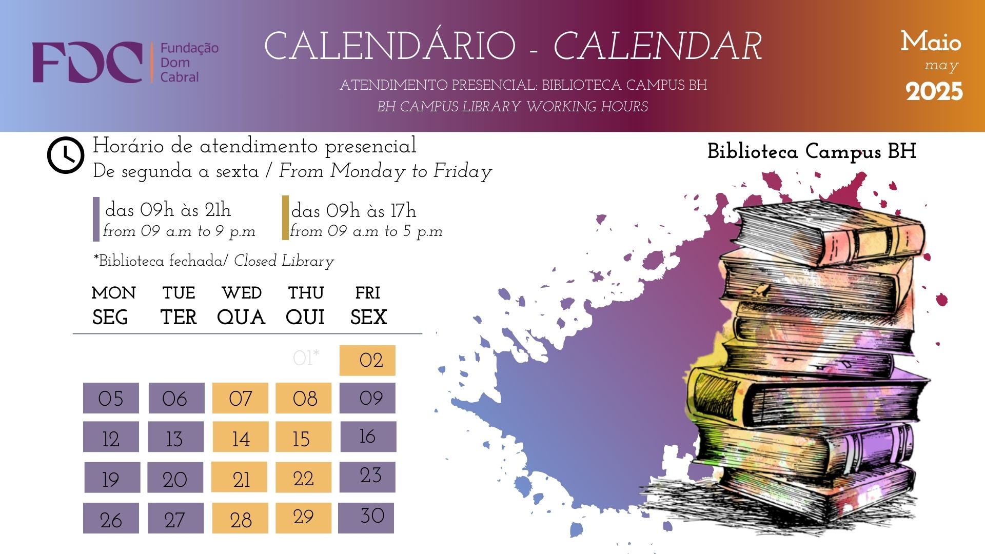 Horário de Atendimento Presencial das Bibliotecas da FDC – Maio 2025 ...